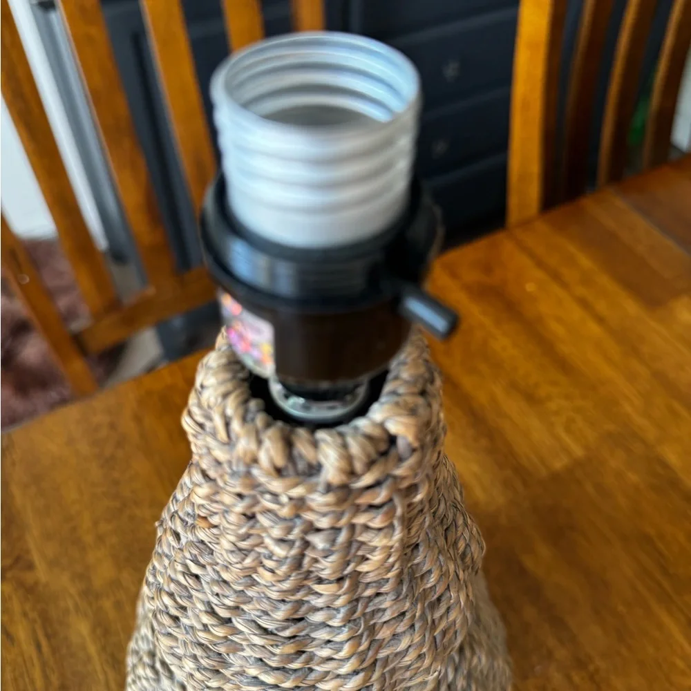 Vintage rattan wicker Lamp no shade Boho Cottage Core 11.5” Works